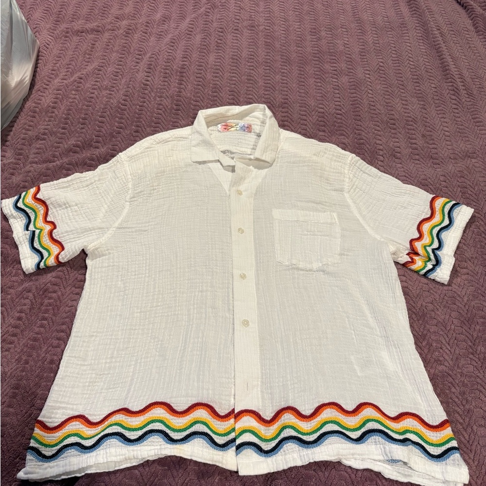 Abercrombie & Fitch White Shirt with Rainbow Trim
